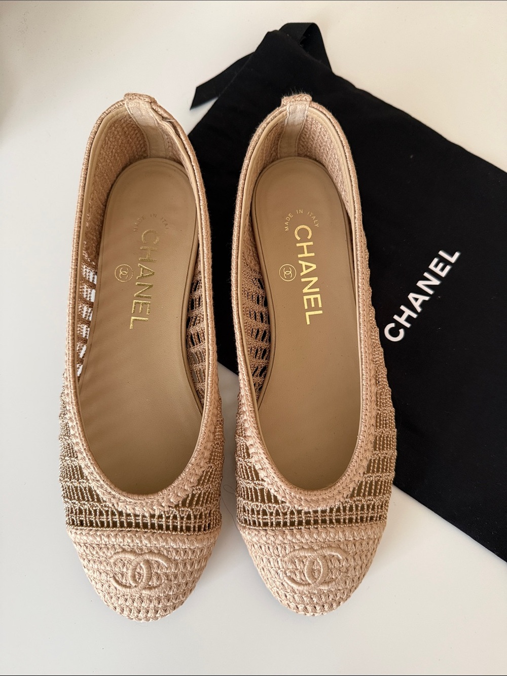 Chanel Beige Raffia Ballet Flats 36.5